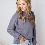 Haisley Modal Dorman Sleeve Top - Charcoal Blue