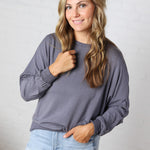 Haisley Modal Dorman Sleeve Top - Charcoal Blue