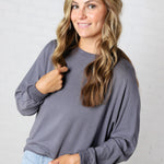 Haisley Modal Dorman Sleeve Top - Charcoal Blue