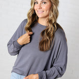 Haisley Modal Dorman Sleeve Top - Charcoal Blue