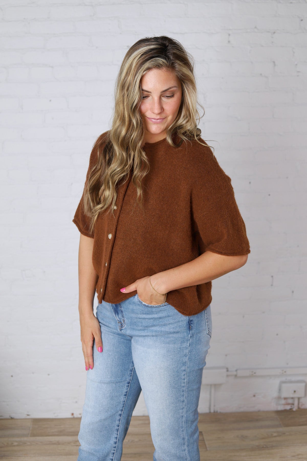 Haisleyn Button-Up Cardigan - Choco