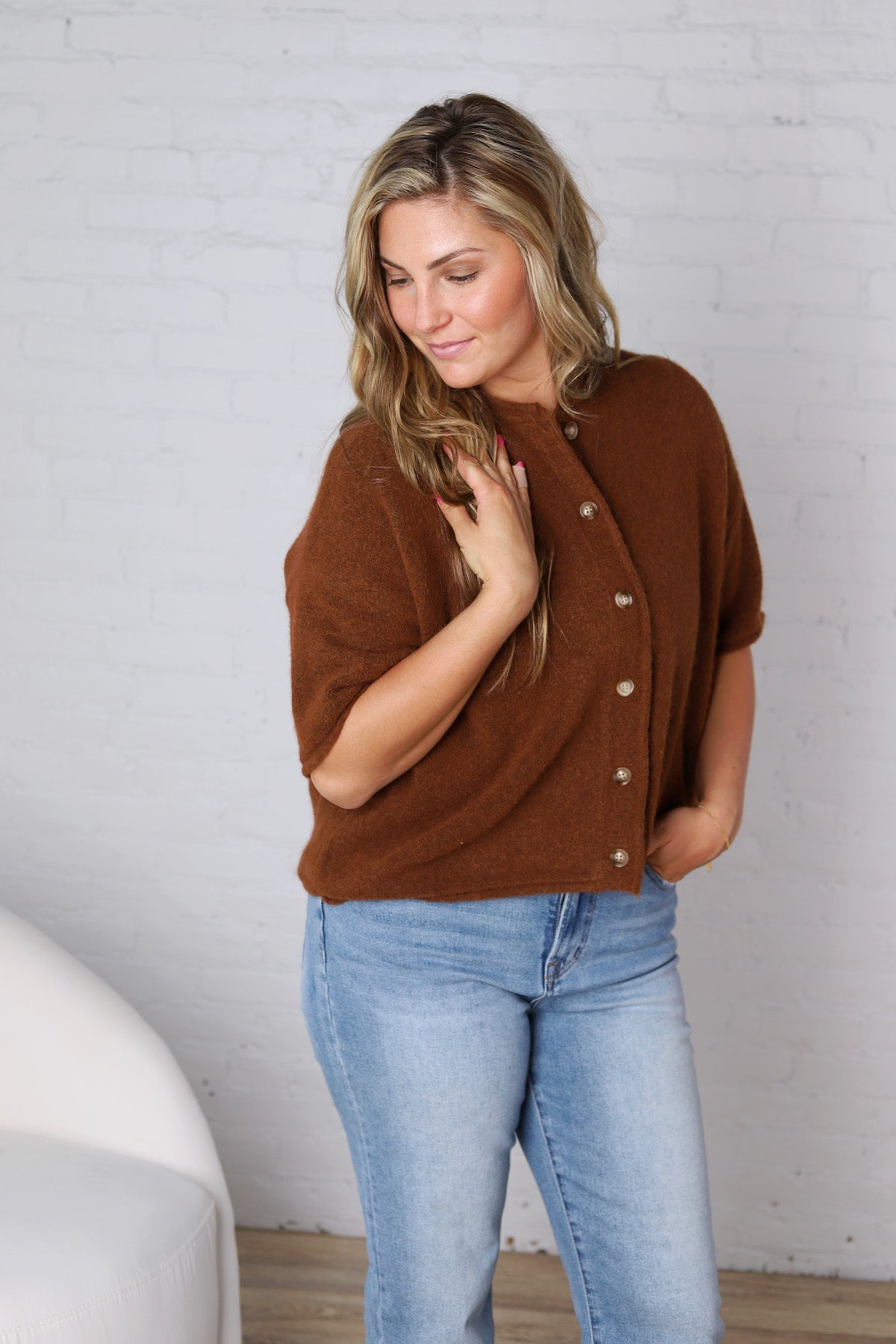 Haisleyn Button-Up Cardigan - Choco