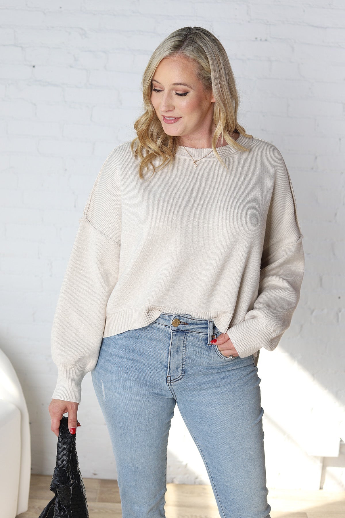 Halcyon Relaxed Crop Sweater - Natural- FINAL SALE