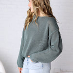 Halora Textured Knit Drop Shoulder Sweater - Ash Jade