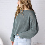 Halora Textured Knit Drop Shoulder Sweater - Ash Jade