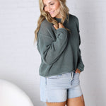 Halora Textured Knit Drop Shoulder Sweater - Ash Jade
