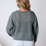 Halora Textured Knit Drop Shoulder Sweater - Ash Jade