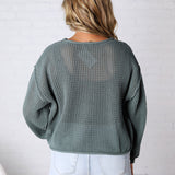 Halora Textured Knit Drop Shoulder Sweater - Ash Jade