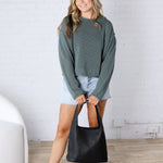 Halora Textured Knit Drop Shoulder Sweater - Ash Jade