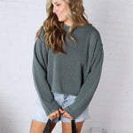 Halora Textured Knit Drop Shoulder Sweater - Ash Jade