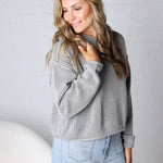 Halora Textured Knit Drop Shoulder Sweater - H. Grey