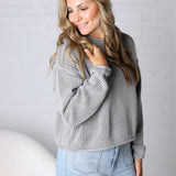 Halora Textured Knit Drop Shoulder Sweater - H. Grey