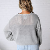 Halora Textured Knit Drop Shoulder Sweater - H. Grey