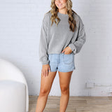 Halora Textured Knit Drop Shoulder Sweater - H. Grey