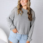 Halora Textured Knit Drop Shoulder Sweater - H. Grey