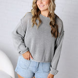Halora Textured Knit Drop Shoulder Sweater - H. Grey
