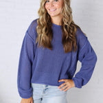 Halora Textured Knit Drop Shoulder Sweater - Marlin