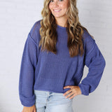 Halora Textured Knit Drop Shoulder Sweater - Marlin