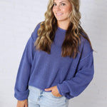 Halora Textured Knit Drop Shoulder Sweater - Marlin