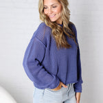 Halora Textured Knit Drop Shoulder Sweater - Marlin