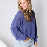 Halora Textured Knit Drop Shoulder Sweater - Marlin