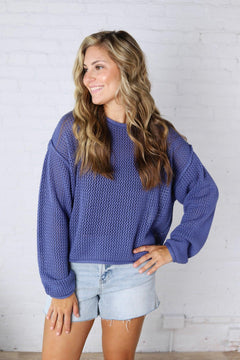 Halora Textured Knit Drop Shoulder Sweater - Marlin FINAL SALE
