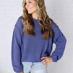 Halora Textured Knit Drop Shoulder Sweater - Marlin