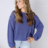 Halora Textured Knit Drop Shoulder Sweater - Marlin