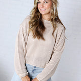 Halora Textured Knit Drop Shoulder Sweater - Sand Beige