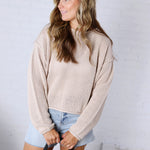 Halora Textured Knit Drop Shoulder Sweater - Sand Beige