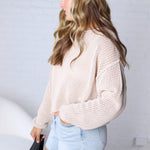 Halora Textured Knit Drop Shoulder Sweater - Sand Beige