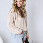Halora Textured Knit Drop Shoulder Sweater - Sand Beige