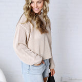 Halora Textured Knit Drop Shoulder Sweater - Sand Beige