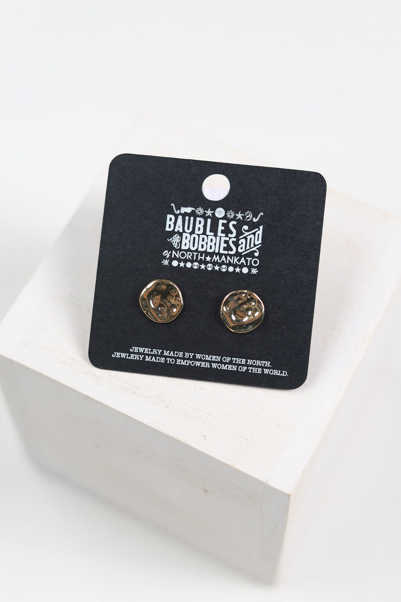 Hammered Coin Stud Earrings - Gold