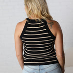 Harbor Striped High Neck Sweater Tank - Black/Taupe