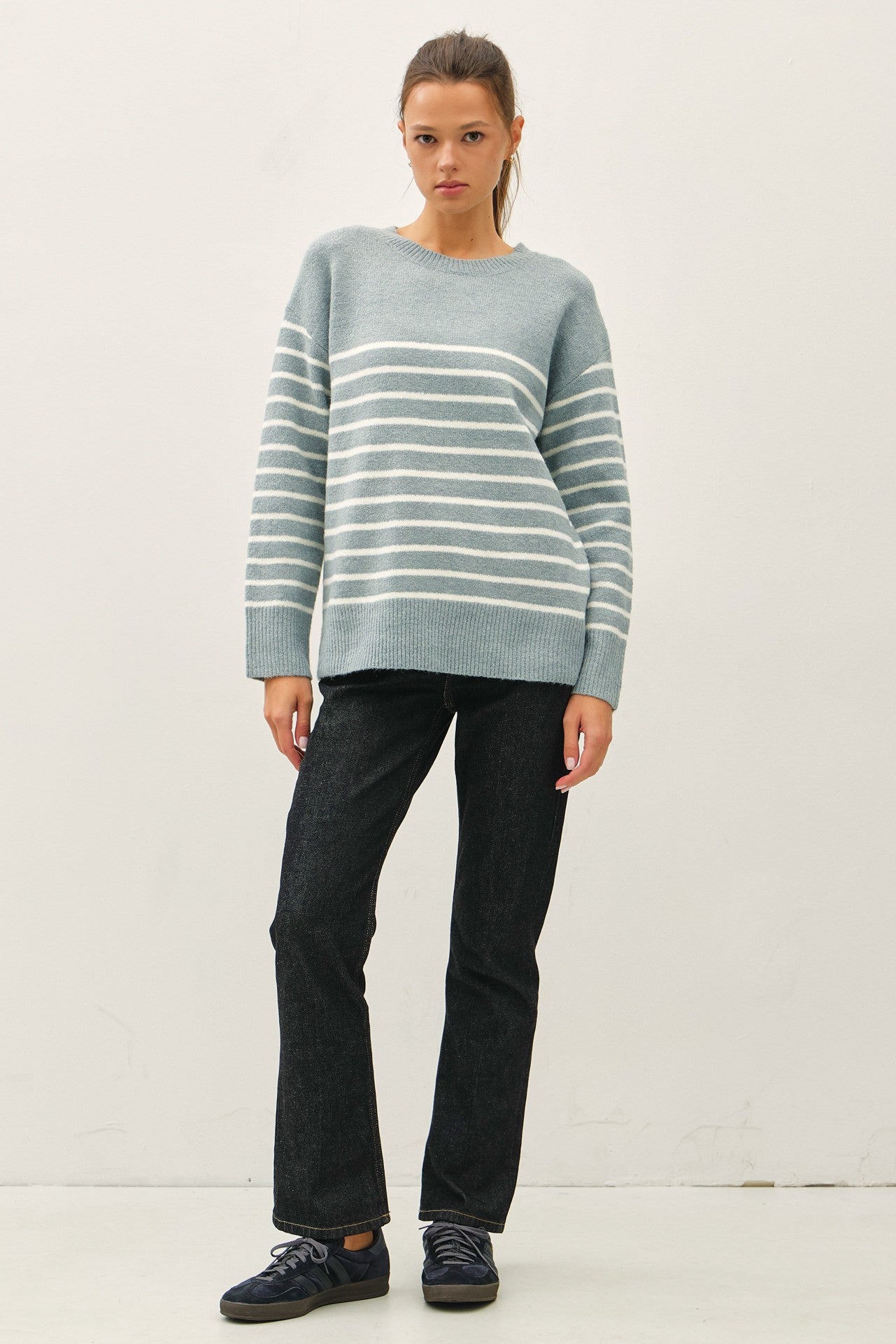 Harla Wool Blend Minimal Striped Sweater