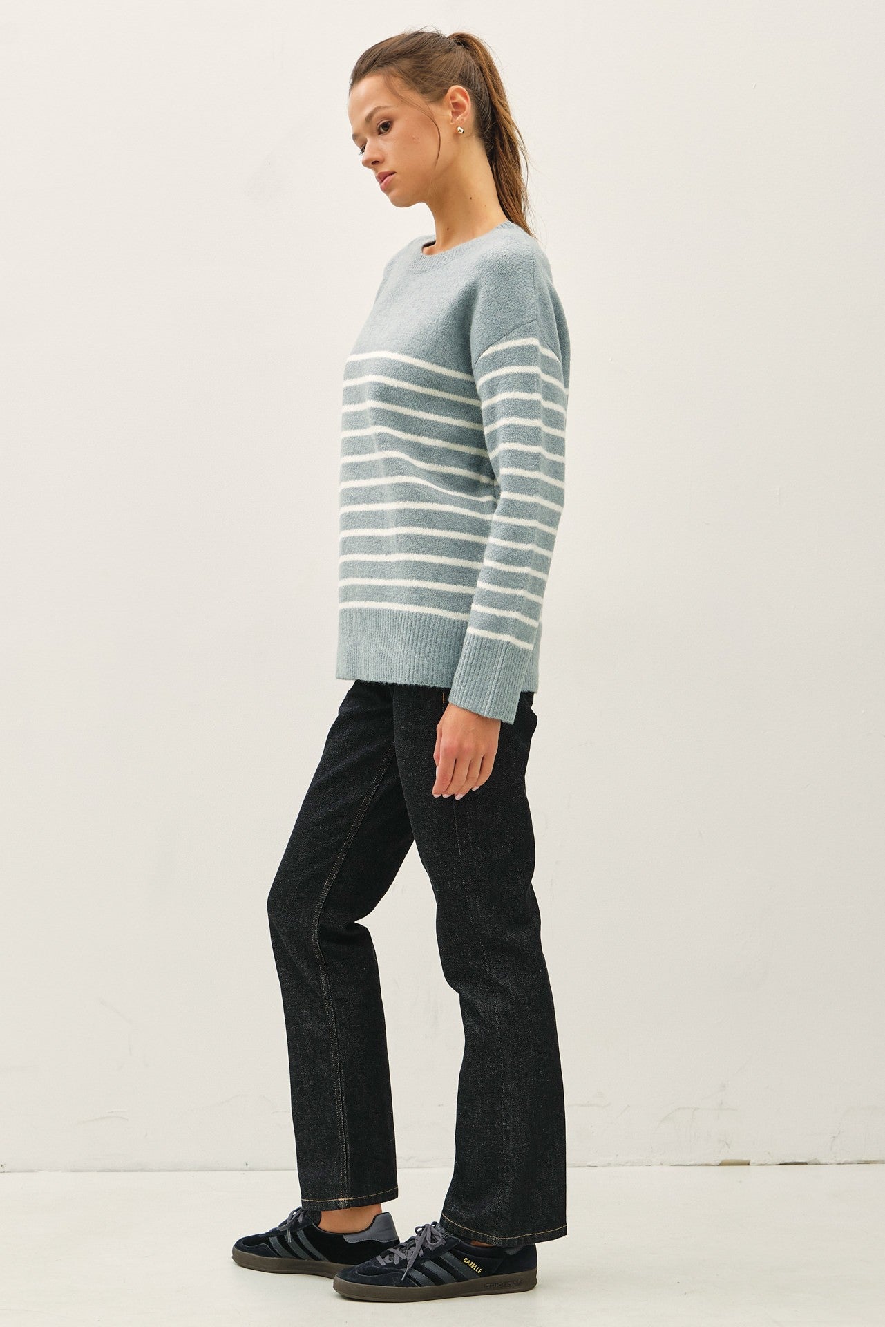 Harla Wool Blend Minimal Striped Sweater