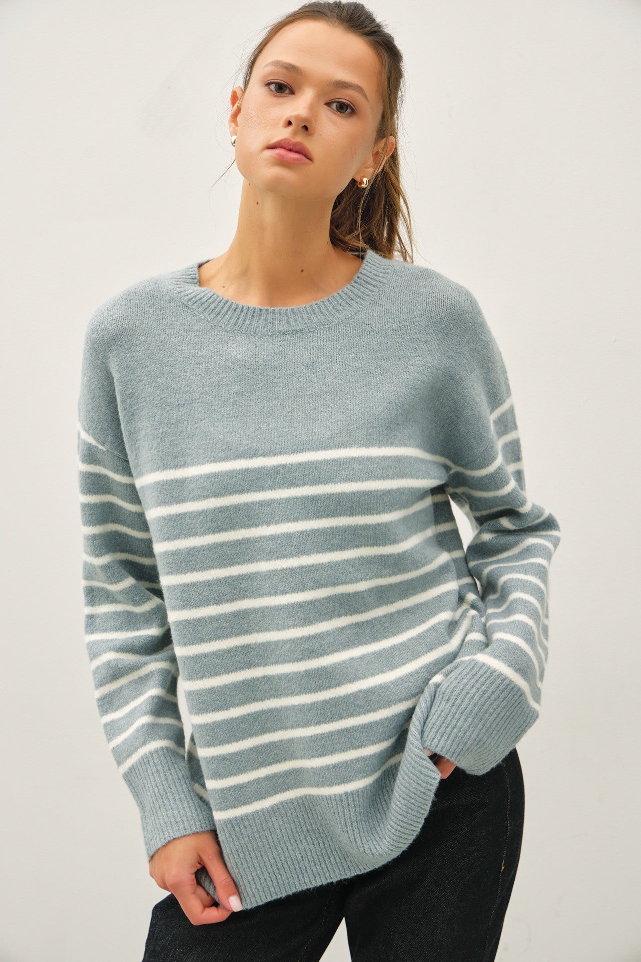 Harla Wool Blend Minimal Striped Sweater