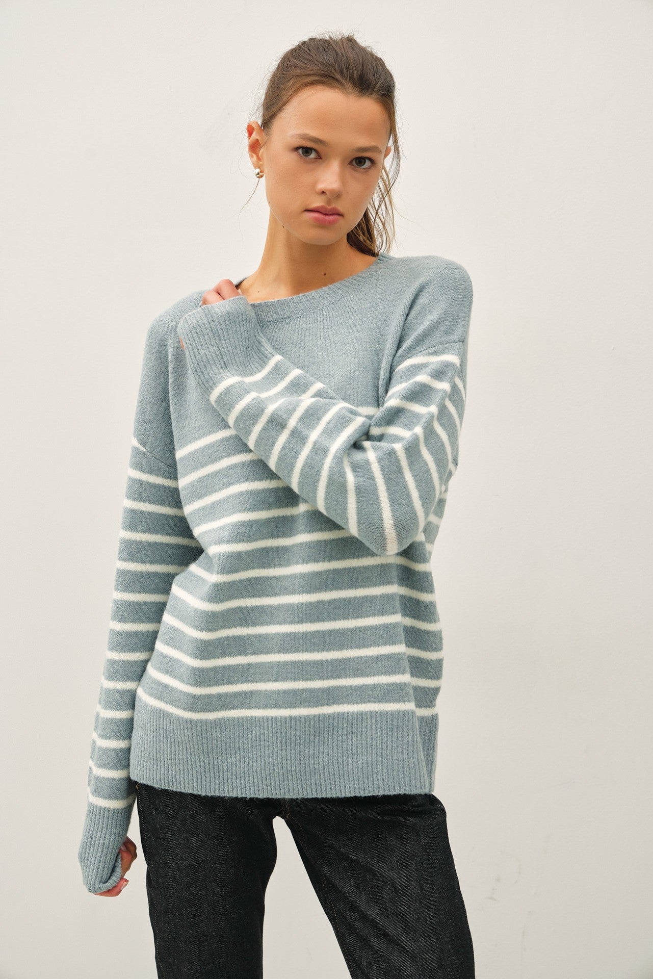 Harla Wool Blend Minimal Striped Sweater FINAL SALE