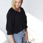 Harlan Cuff Sleeve Blouse - Black