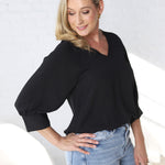 Harlan Cuff Sleeve Blouse - Black