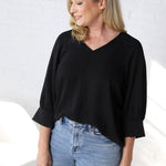 Harlan Cuff Sleeve Blouse - Black