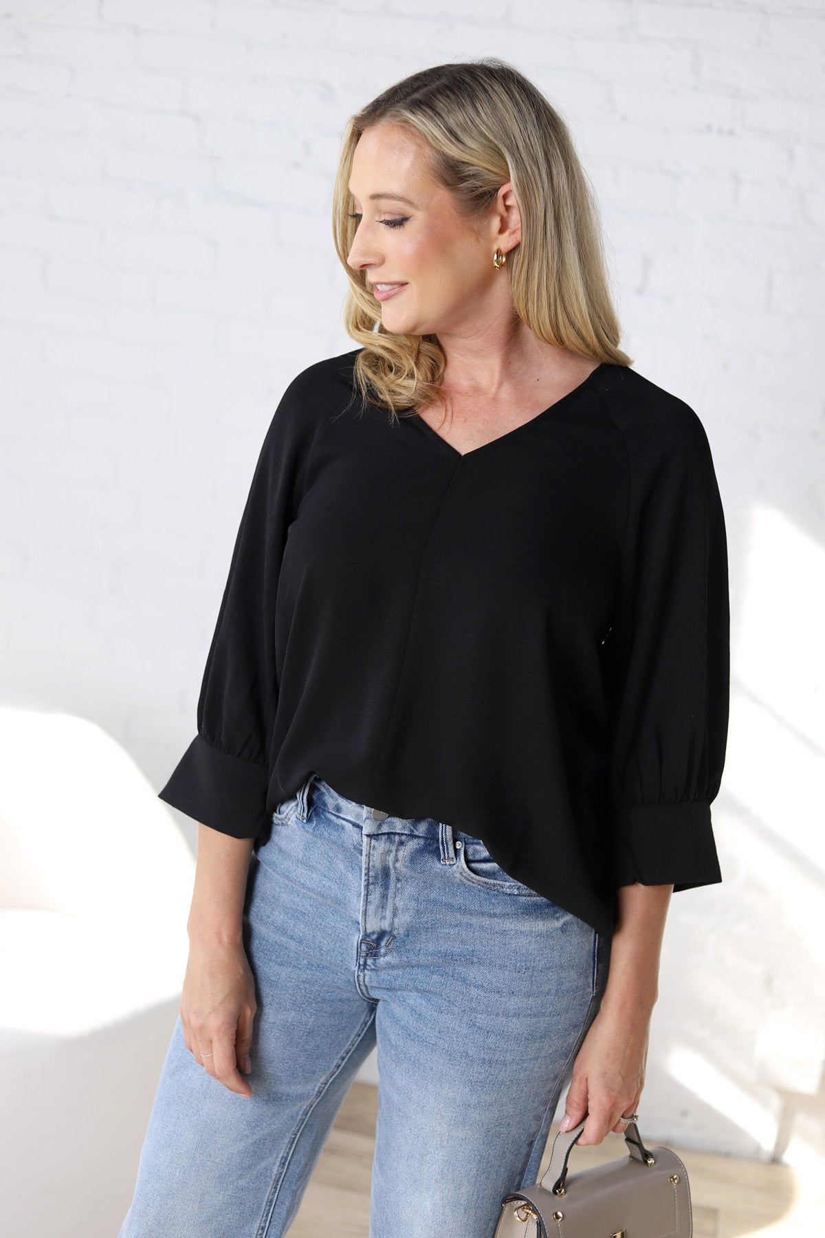 Harlan Cuff Sleeve Blouse - Black