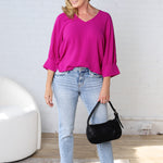 Harlan Cuff Sleeve Blouse - Magenta