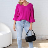 Harlan Cuff Sleeve Blouse - Magenta