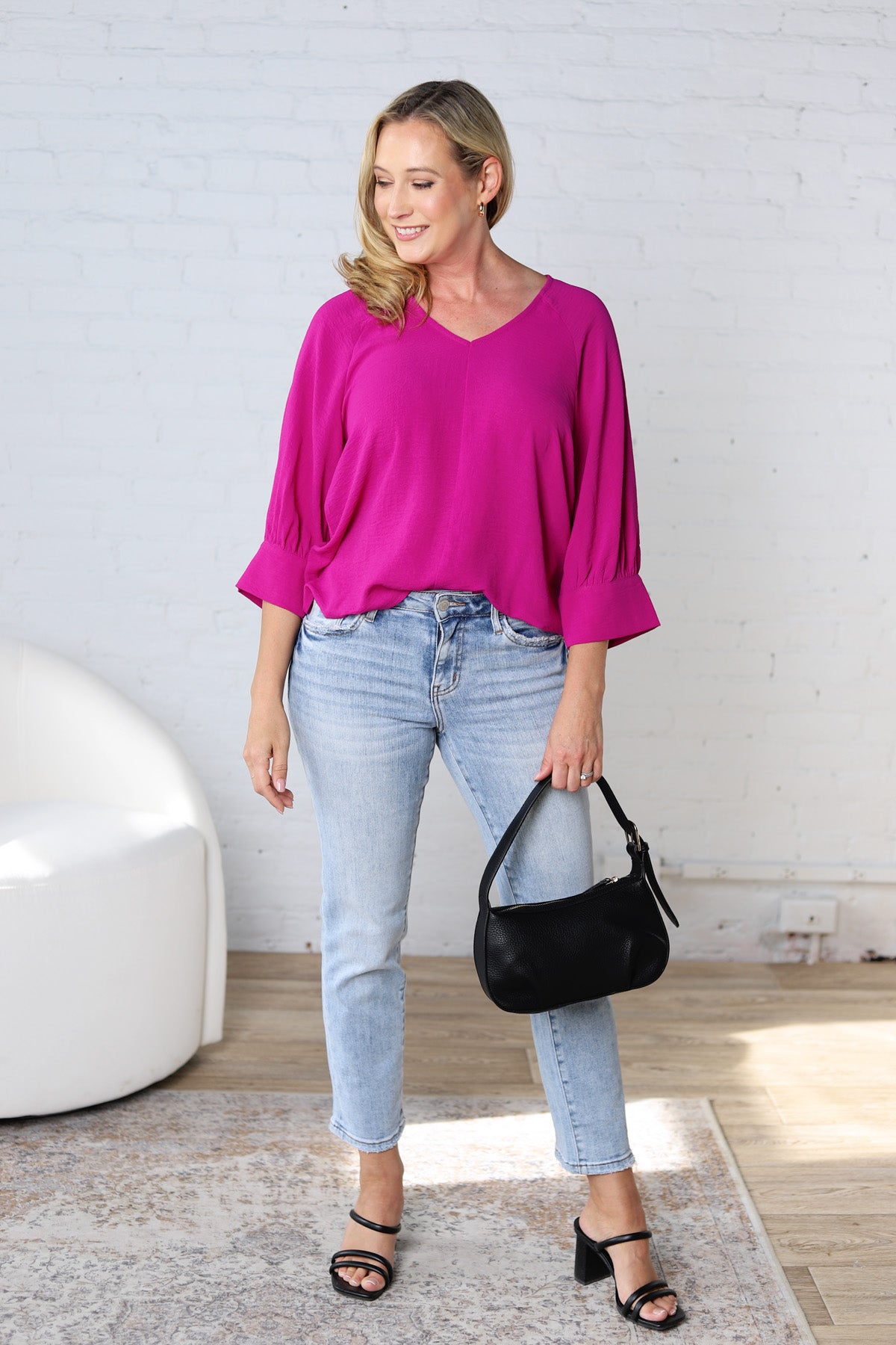 Harlan Cuff Sleeve Blouse - Magenta