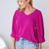 Harlan Cuff Sleeve Blouse - Magenta