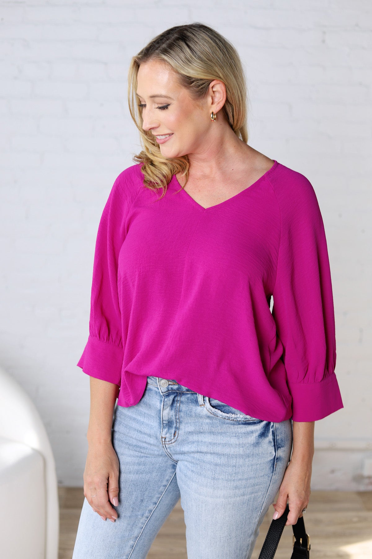 Harlan Cuff Sleeve Blouse - Magenta