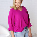 Harlan Cuff Sleeve Blouse - Magenta