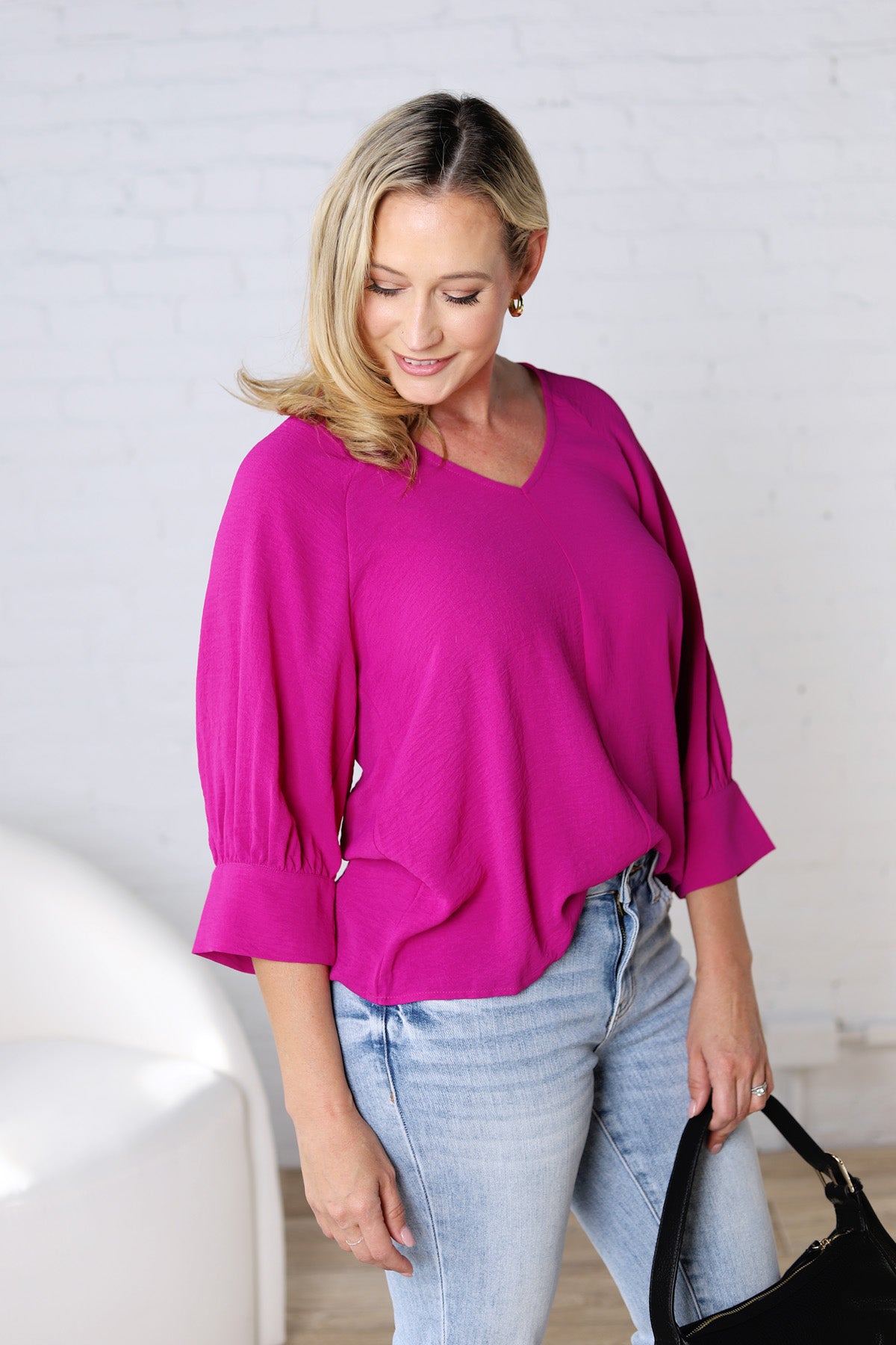 Harlan Cuff Sleeve Blouse - Magenta